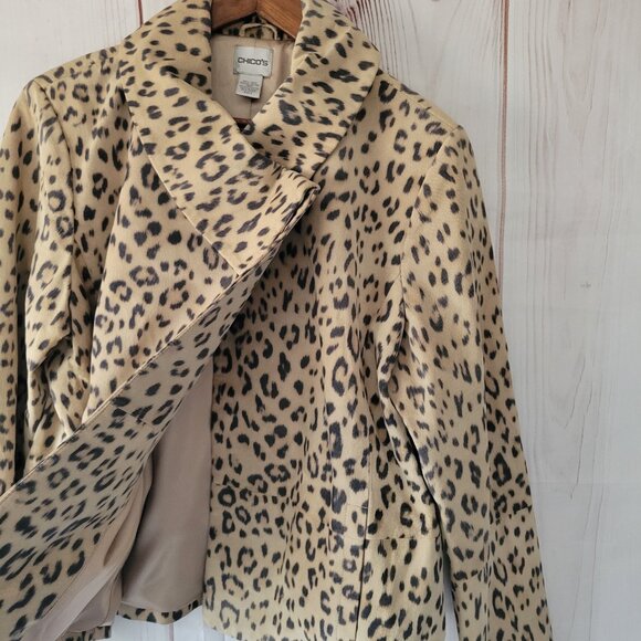 Chico’s 100% Soft Leather Leopard Print One Button Jacket Women’s 2x, Soft silky - Picture 2 of 8